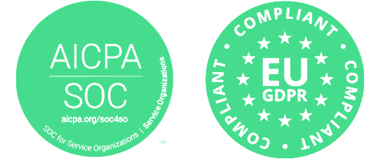 Image showing 3 security certification badges for, AICPA/SOC, EU GDPR